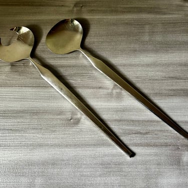 Vintage 70s J. Fissler stainless steel Mid Century Serving Spoons, Salad Servers, Modernist Salad Utensils, 