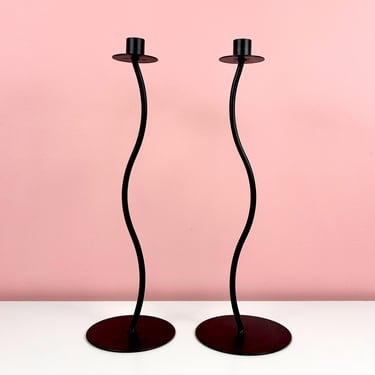 Pair of 90s Wavy Candlestick Holders by Orbit Design 