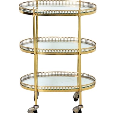 Maison Jansen Style Brass Tiered Reticulated Cart