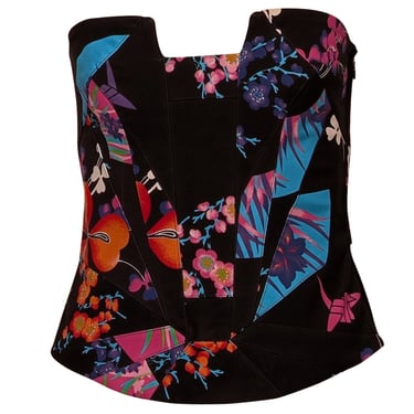 Versace for H&M - Black & Multi Color Floral Corset Top Sz 6