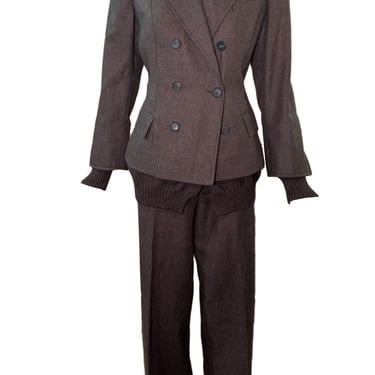 Gaultier Brown Double Breasted Wool Suit with Faux Cardigan
