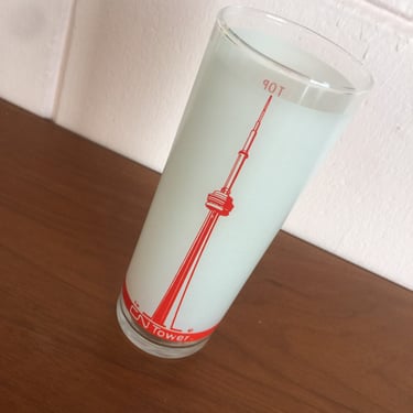 Vintage 1970s Toronto CN Tower Frosted High Ball Cocktail Glass - Red 