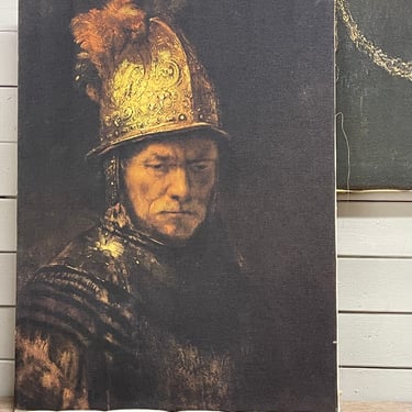 The Man with the Golden Helmet Rembrandt Painting Art Mid Century Dutch Artist Oil Lithograph Giclee Canvas Classic Art Museum Holland 