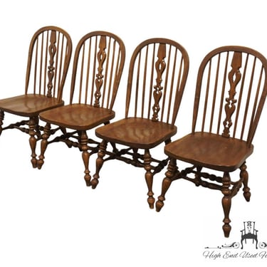 Set of 4 ETHAN ALLEN Royal Charter Solid Oak Bowback Windsor Dining Side Chairs 16-6000 