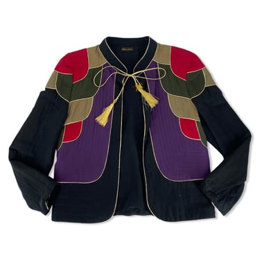 70s silk jacket, vintage 1970s patchwork quilted jacket, disco era evening blazer top 