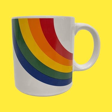 Vintage Rainbow Mug Retro 1980s Contemporary + FTDA + LGBTQ + Pride + White Porcelain + Coffee or Tea + Kitchen + Drinking + Made in Japan 