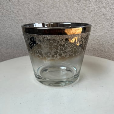 Vintage MCM glass ice bucket silver fade rim grapes pattern size 5” x 6” 