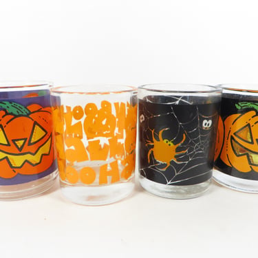 Vintage Halloween Glass Votive Candle Holders - Set of 4 Halloween Glass Votives 