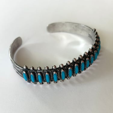 Needlepoint Turquoise Sterling Cuff Vintage