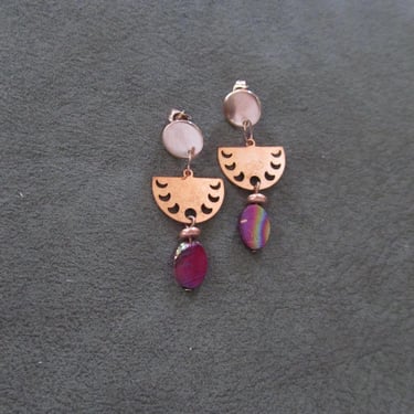 Copper minimalist pink shell earrings 