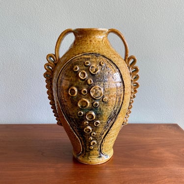 Vintage 1970s sculptural vase / large midcentury studio pottery vessel signed by artist James O'Keane 