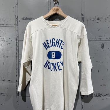 Vintage 80s Russell football Shirt white tshirt 3/4 sleeve athletic heights hockey bubble print 