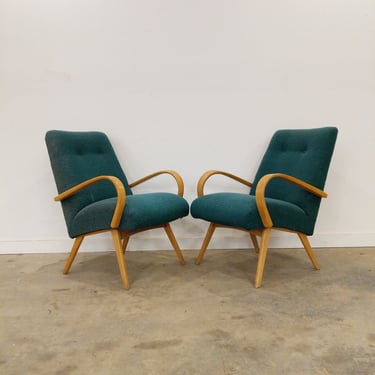 Pair of Vintage Czech Mid Century Modern Lounge Chairs 