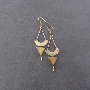 Brass geometric earrings, mid century modern earrings, minimalist earrings, simple unique artisan earrings, gypsy earrings, mother of pearl 