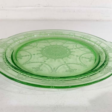 Vintage Anchor Hocking Uranium Glass Serving Dish Plate Platter 1930s Cameo Ballerina Green Vaseline Depression 