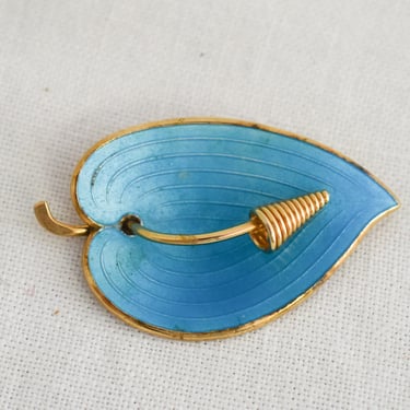 1960s Turquoise Enamel Leaf Brooch 