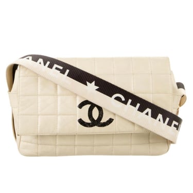 Vintage CHANEL CC Monogram Letters Webbing Belt Strap Chocolate Bar Leather Crossbody Shoulder Clutch Bag - RARE! Black Cream White 
