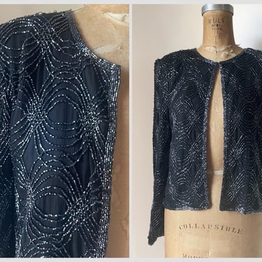 Vintage ‘80s ‘90s Stenay beaded jacket | black silk embellished jacket, India, S 