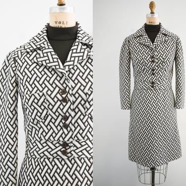 1960s/70s Brown and White Knit Jacket and Dress Set 