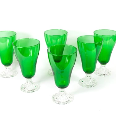 Set of 6 Vintage Forest Green Goblets, Water Goblets, Iced Tea Glasses, Vintage Kitchen, Vintage Glassware 