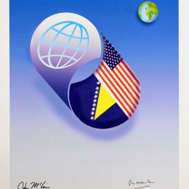 John McCain autographed United Nations Silkscreen 2002 by Avi Farin 