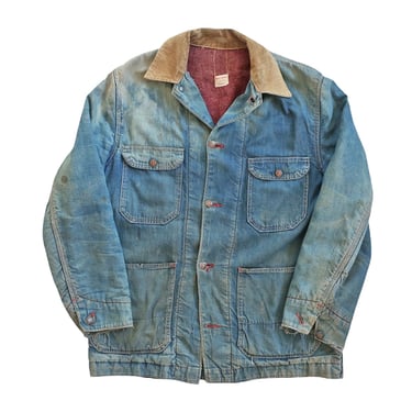 vintage denim jacket / vintage chore coat / blanket lined jacket / 1960s Pennys Big Mac corduroy collar denim chore jacket Large 