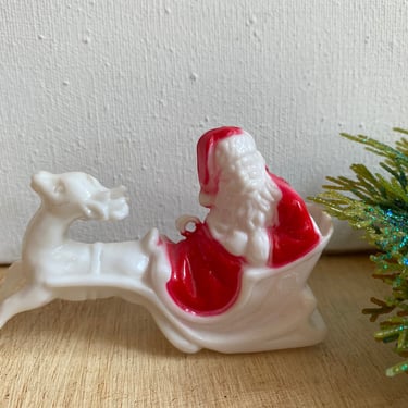 Vintage Santa In Sleigh With Reindeer Ornament, Hard Plastic Irwin Santa Claus, Vintage Christmas, Irwin Plastics, Candy Container 