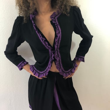 Vintage Black Suit With Purple Ruffle 