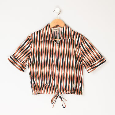 Vintage 70s Striped Zip-up Top (short sleeve jacket) - seventies, hipster, disco era - Women's XL 