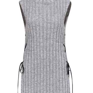 BCBG Max Azria - Gray Ribbed Knit Mock Neck Mini Dress w/ Leather Ties Sz S