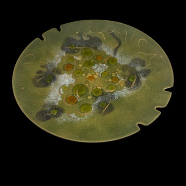 Vintage Signed Enamel on Copper Ashtray – Mid-Century Modern “Saschabl”Green Abstract 