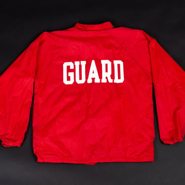 70s 80s Lifeguard Windbreaker - Men's Medium, Women's Large | Vintage Unisex Red Snap Up Jacket 