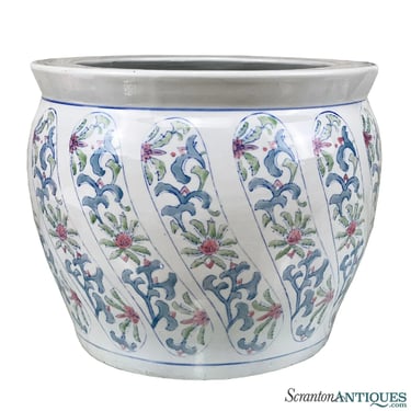Vintage Chinese Porcelain Floral Lotus Motif Jardiniere Planter