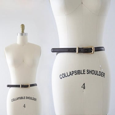 Italian COACH handcrafted French calfskin leather belt - m - vintage 90s expresso dark brown size medium skinny thin designer brass belt 