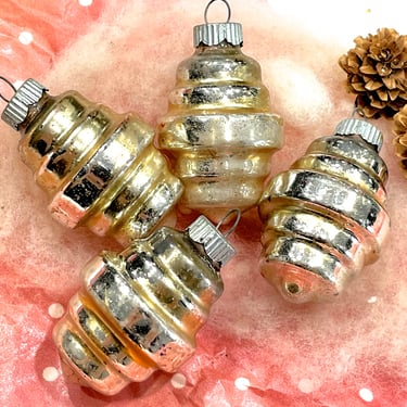 VINTAGE: 4 Shiny Brite Glass Ornaments - Old Distressed Christmas Ornaments - Holliday - SKU 