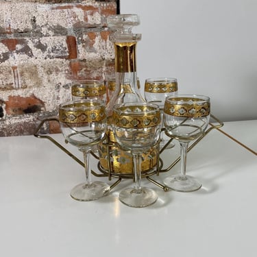 Mid-Century Culver Valencia Decanter with Wine Glasses 