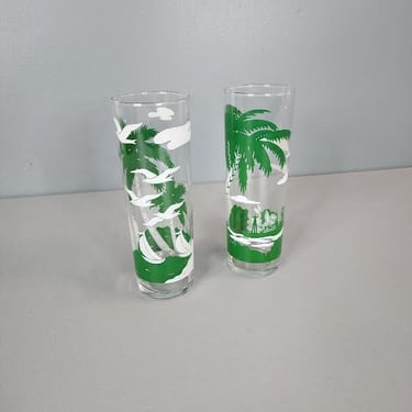 Set of 2 Libbey Glass Tropical Tiki Highball Tumbler Drinking Glasses 