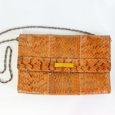 1980s Tan Snakeskin Purse | 80s Brown Snakeskin Clutch 