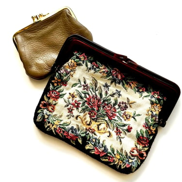 Vintage 70s Tapestry Handbag Embroidered Floral Clutch Petite Point Bag 