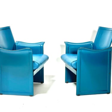 Matteo Grassi Pair Leather Lounge Chairs by Tito Agnoli, Italy 1980