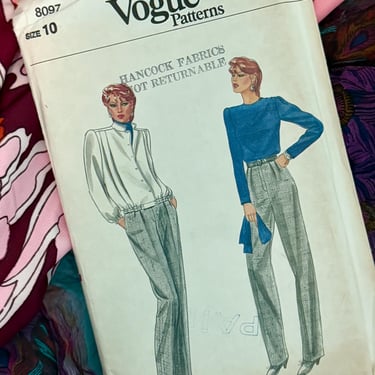 Vogue Sewing Pattern, High Waist Pants, Top, Jacket, Factory Folded with Instructions, Vogue 8097, Vintage 80s 