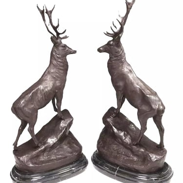 Sculptures, Bronze Stags, After Jules Moigniez, Patinated, French, Set of 2!