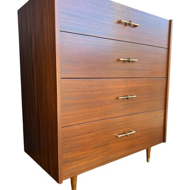 Free Shipping Within Continental US - Vintage Mid Century Modern Four Drawer Highboy Dresser Dovetail Drawers Cabinet Storage 