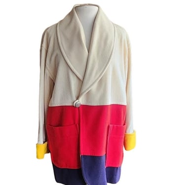 90s Blanket Coat Colorblock Wool Lizwear Claiborne Ski 