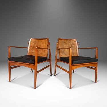 Set of Two (2) Danish Modern Lounge Chairs w/ Cane Backs by Ib Kofod Larsen for Selig, Denmark, c. 1960's 