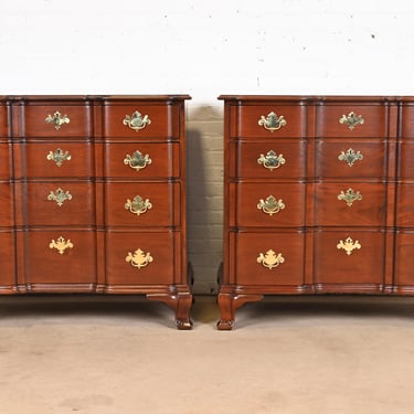 Kindel Furniture Georgian Carved Mahogany Block Front Chests of Drawers, Newly Refinished