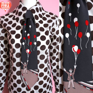 INSANE Vintage 60s 70s Man with Balloons Wide Neck Tie 