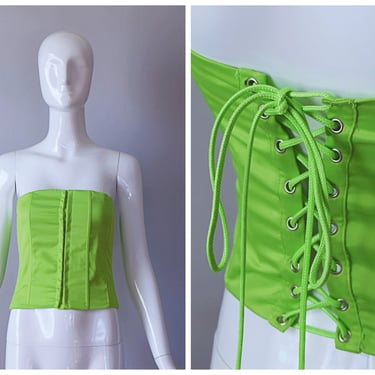Retro Y2K Green Hook and Eyes Boned Corset Lace Back Top | retro 90s 1990s 2000s | 