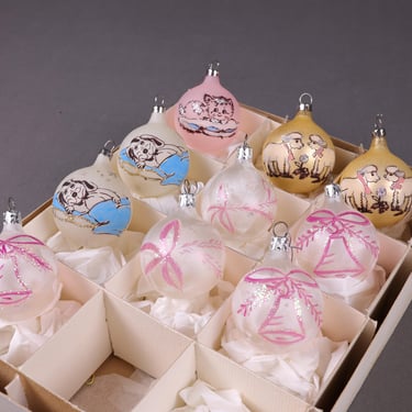 Set of Vintage Czech Glass Christmas Ornaments | Hand-Painted Holiday Decor | Mid-Century Tree Decorations 
