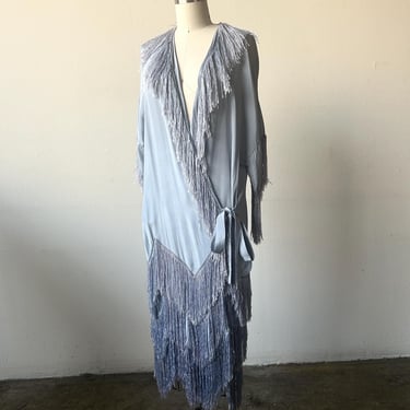 1920s slate gray fringe kimono dress 